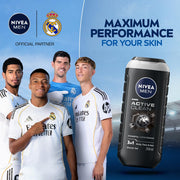 NIVEA Men Body Wash, Active Clean with Active Charcoal, Shower Gel for Body, Face & Hair, 250 ml