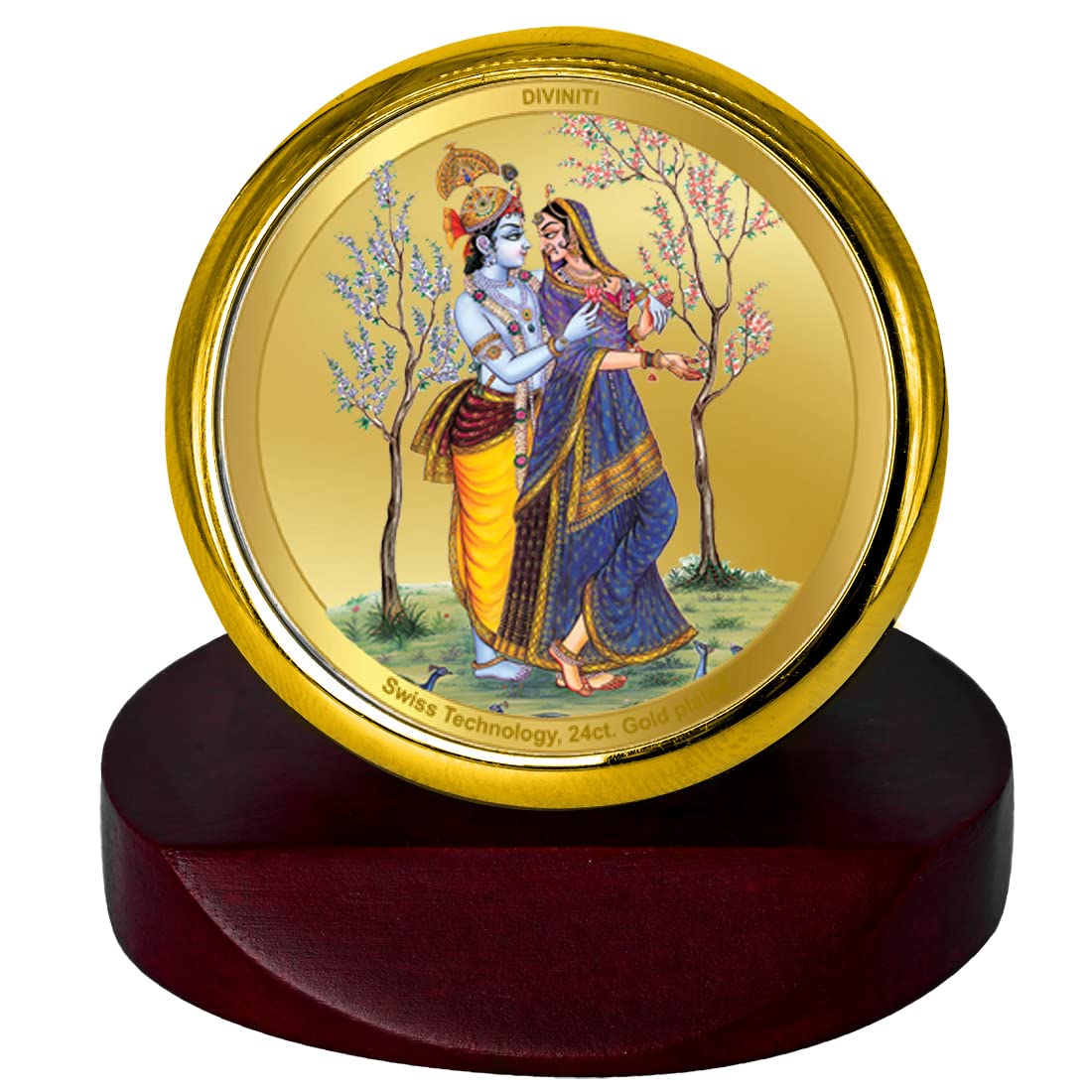 DIVINITI 24K Gold Plated Religious Car Dashboard Frame | Premium God Idol Frame for Car, Home Mandir & Office Table | Spiritual Gift, Decorative Showpiece | Radha Krishna-1