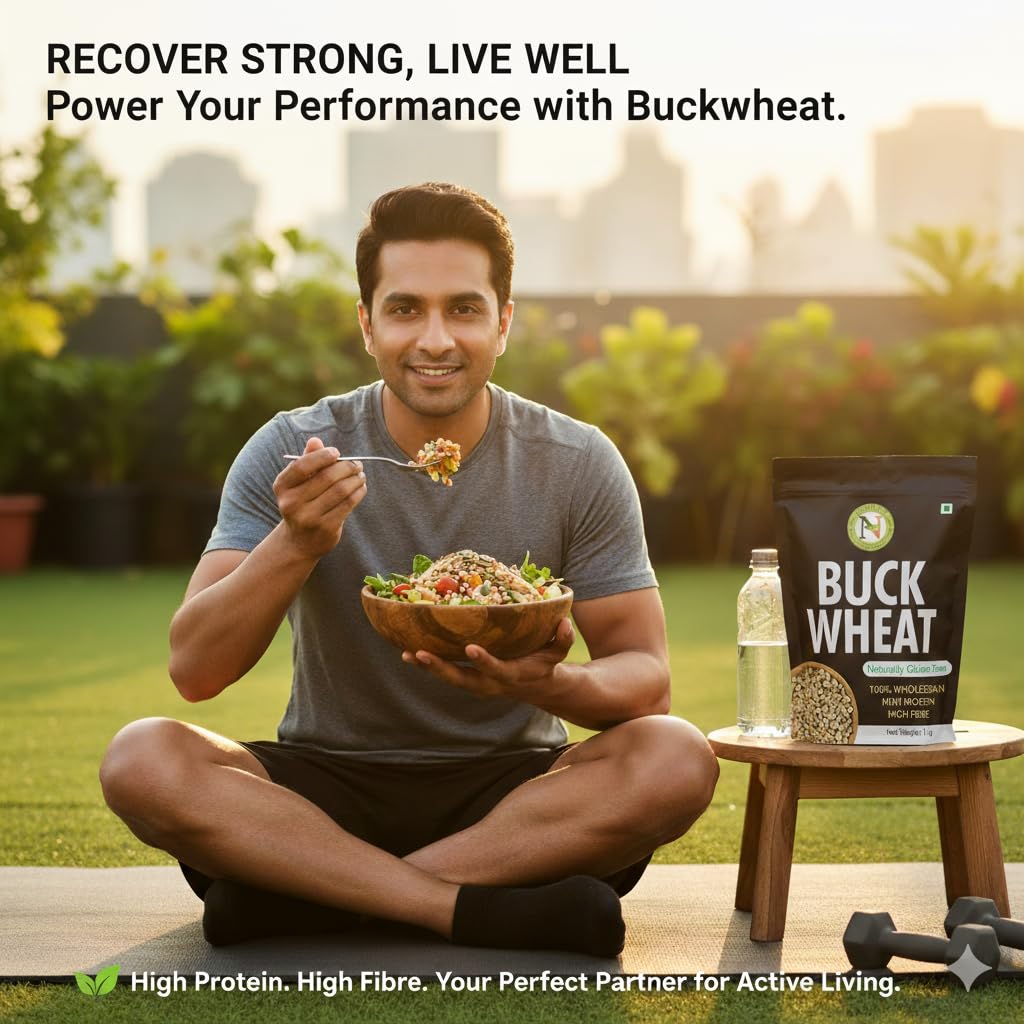 NatureVit Buckwheat Seeds, 5kg (1kg x 5 Packets) | Kuttu Giri | Hulled, Gluten Free Buckwheat Millet | High in Plant Protein & Fibre | Soak & Eat As Porridge