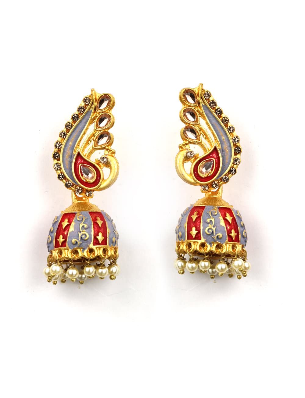 Priyaasi Peacock Shaped Kundan Studded Jhumka Earring