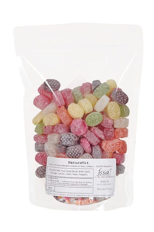 NatureVit Mix Fruit Candy 1 Kg | Khatti Meethi Goli Mouth Freshener | Mixed Flavours – Orange, Lemon, Litchi, Paan, Kali Mirch