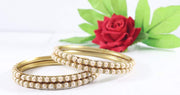 NMII Non-Precious Metal Base Metal with Zircon Gemstone Or Pearl Studded worked Glossy Finished Kada Set For Women and Girls