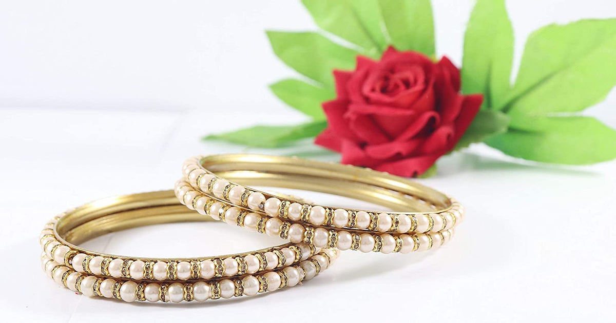 NMII Non-Precious Metal Base Metal with Zircon Gemstone Or Pearl Studded worked Glossy Finished Kada Set For Women and Girls
