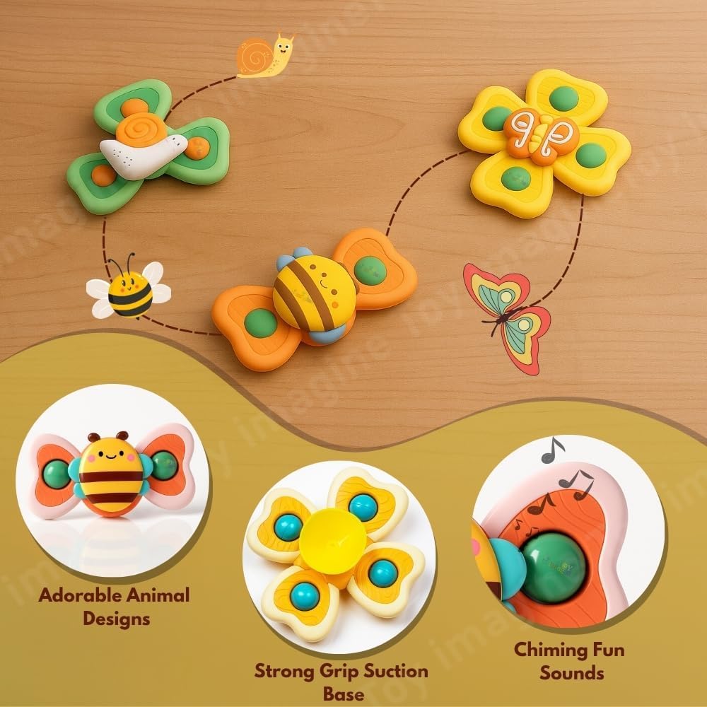 Toy Imagine Insect-Themed Suction Spinner Toys for Babies & Toddlers