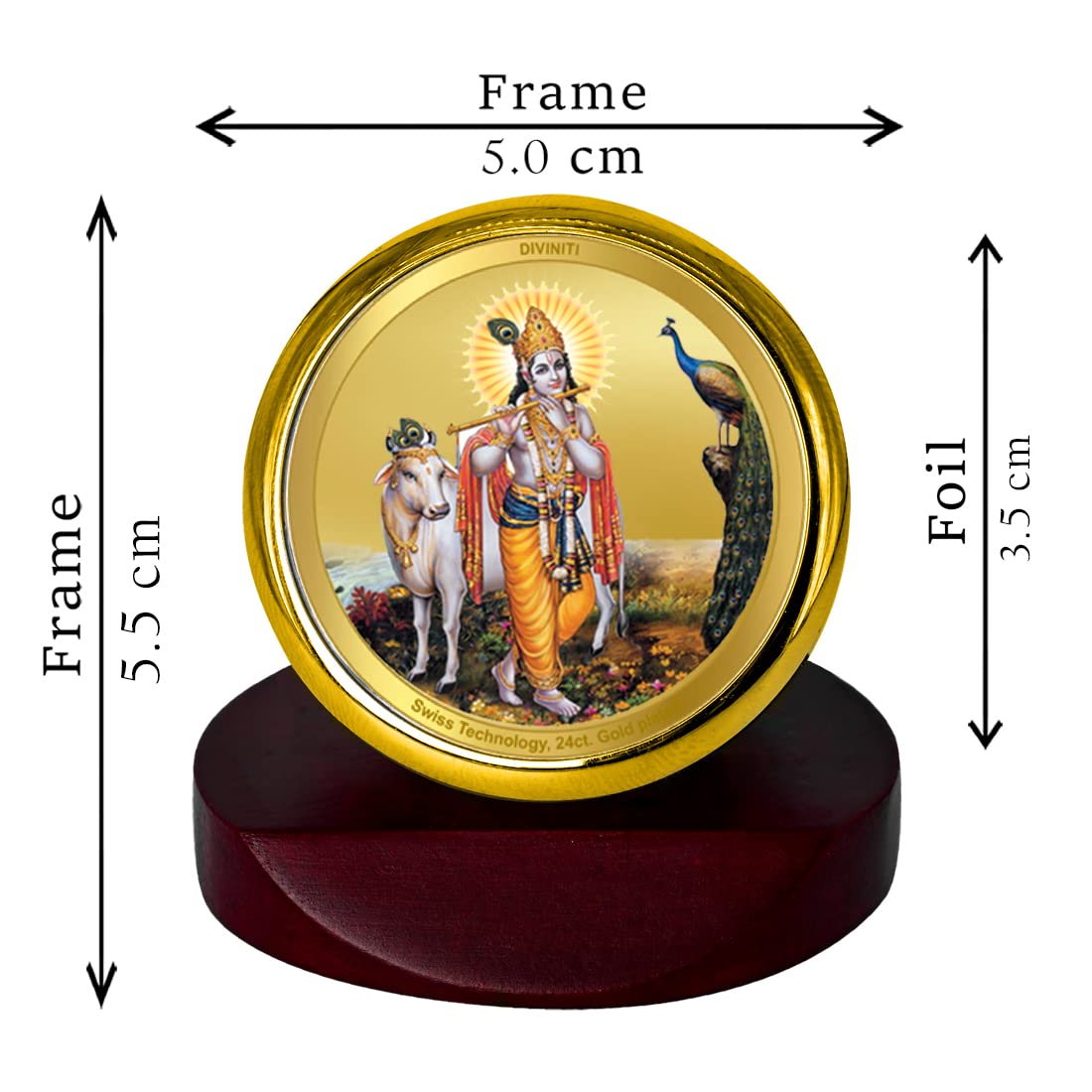 DIVINITI 24K Gold Plated Religious Car Dashboard Frame | Premium God Idol Frame for Car, Home Mandir & Office Table | Spiritual Gift, Decorative Showpiece | Krishna