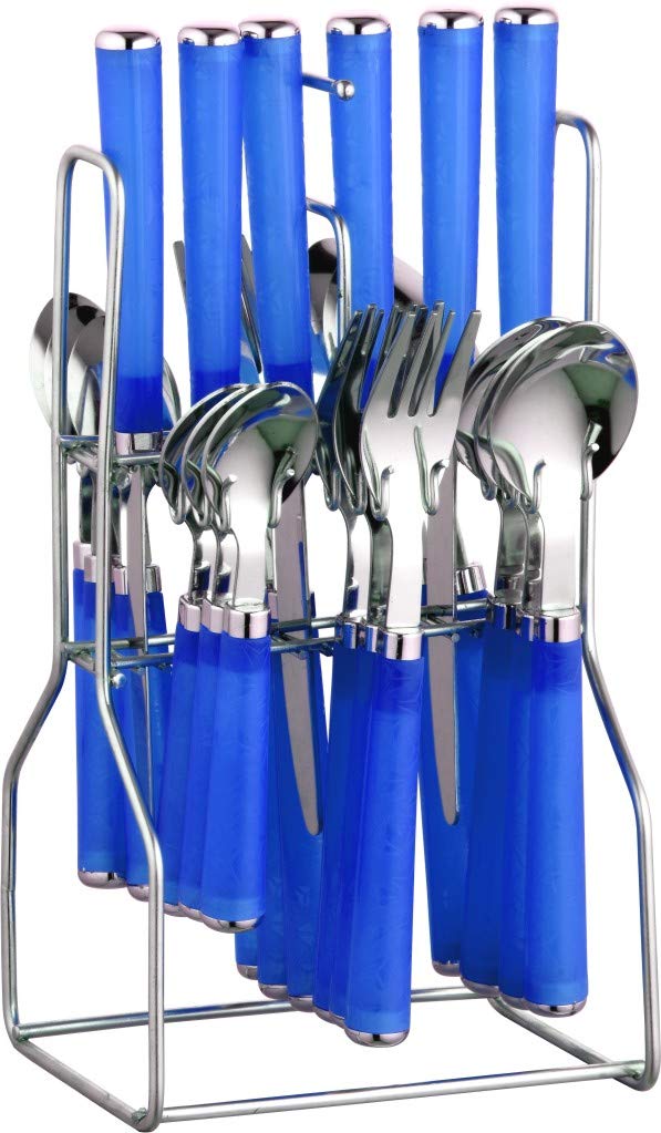 Parage Zolta Stainless Steel Cutlery Set- Set of 25 (Contains: 6 Table Spoons, 6 Forks, 6 Tea Spoons, 6 Knives, 1 Stand), Spoon Set, Cutlery Set for Dining Table Stylish (Blue)