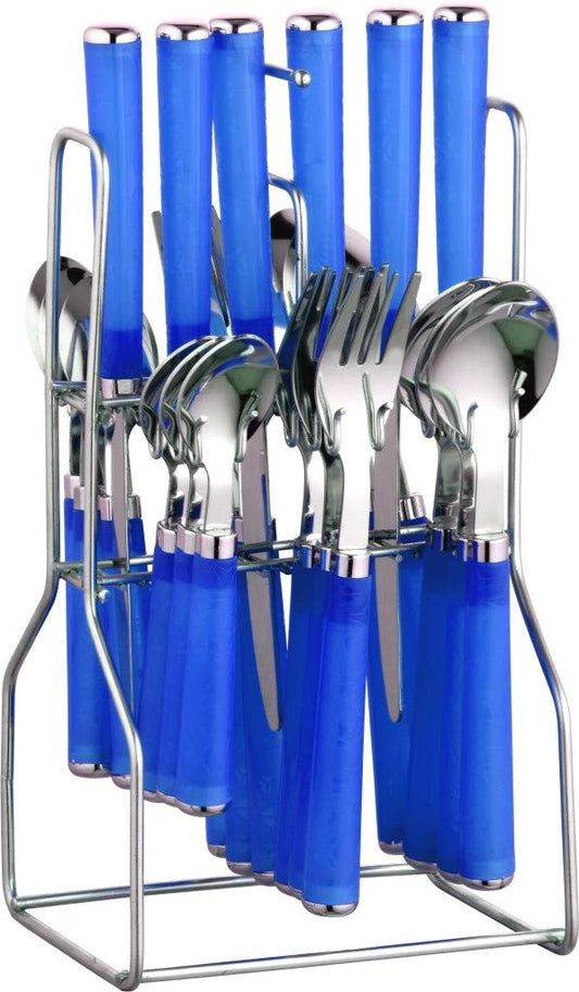 Parage Zolta Stainless Steel Cutlery Set- Set of 25 (Contains: 6 Table Spoons, 6 Forks, 6 Tea Spoons, 6 Knives, 1 Stand), Spoon Set, Cutlery Set for Dining Table Stylish (Blue)