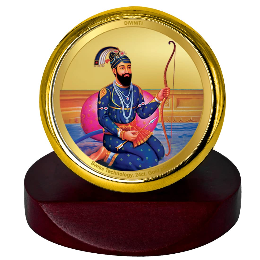 DIVINITI 24K Gold Plated Religious Car Dashboard Frame | Premium God Idol Frame for Car, Home Mandir & Office Table | Spiritual Gift, Decorative Showpiece | Guru Gobind Singh