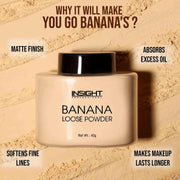 INSIGHT Banana Loose Powder 40g | Lightweight| Long-Lasting Coverage|Oil-Absorbing Finish| Reduces Shine| Suitable for All Skin Types