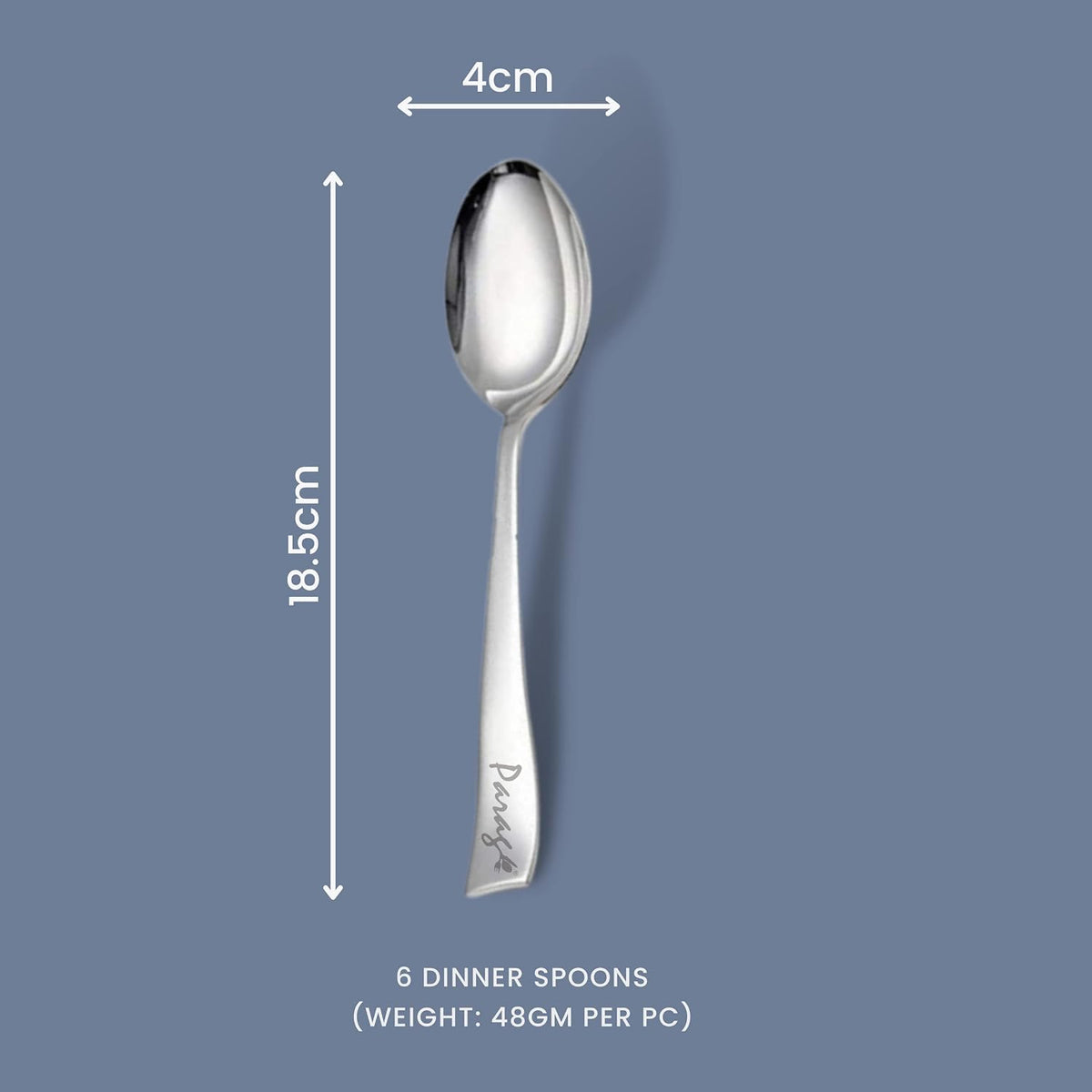 Parage 6 Pieces Stainless Steel Table Spoon Set for Home & Kitchen, 18.5 cm Long, Tea, Coffee, Sugar, Condiments & Spices, Dining Tableware Set, Silver