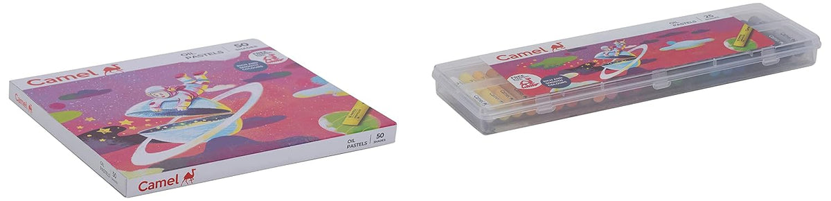 Camel Camlin Kokuyo Oil Pastel (50 Shades) Oil Pastel with Reusable Plastic Box - 25 Shades