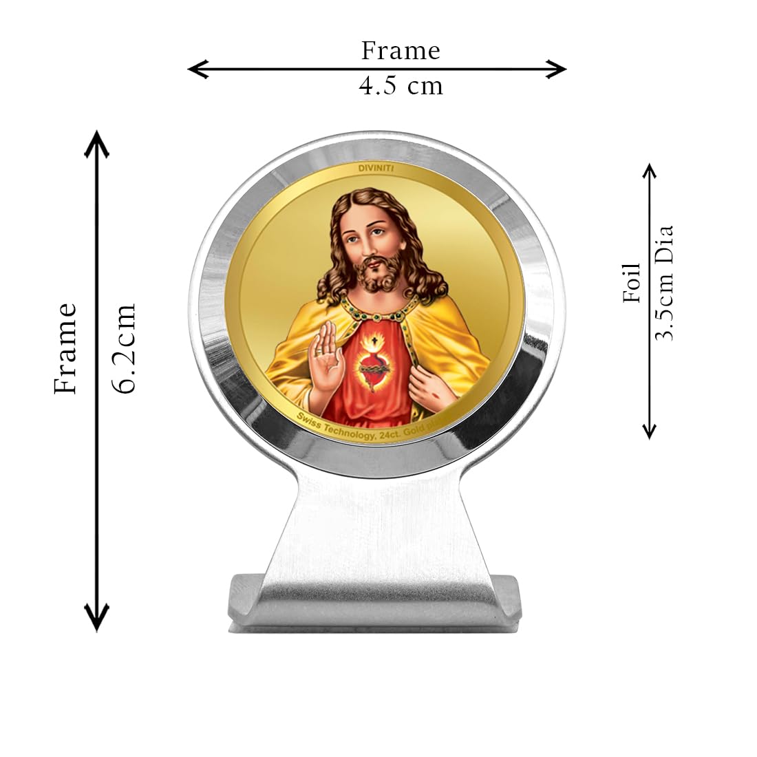 DIVINITI 24K Gold Plated Religious Car Dashboard Frame | Premium God Idol Frame for Car, Home Mandir & Office Table | Spiritual Gift, Decorative Showpiece | Jesus Christ