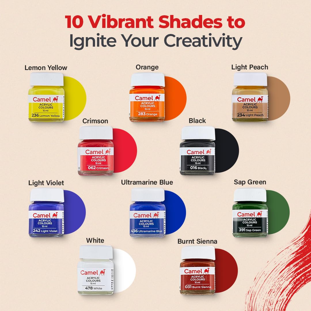 Camel Kokuyo Fabrica Acrylic Ultra Color, 15ml, 10 Shades