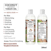 KEYA SETH AROMATHERAPY Virgin Coconut Oil, Skin & Hair, Cold Pressed, Moisturizing Glowing Soothing Nourishment, Rich in Lauric Acid & Vitamin E 200ml