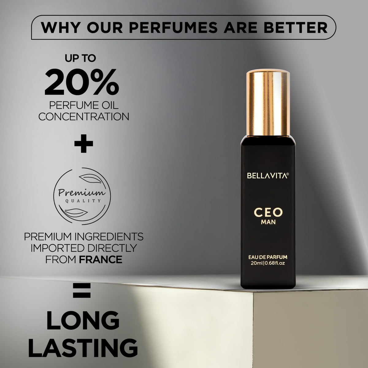 Bella Vita Luxury CEO Man Eau De Parfum Perfume with Lemon, Lavender, Tonka, Mandarin & Vetiver|Premium, Long Lasting Woody Fragrance for Men, 20 ML