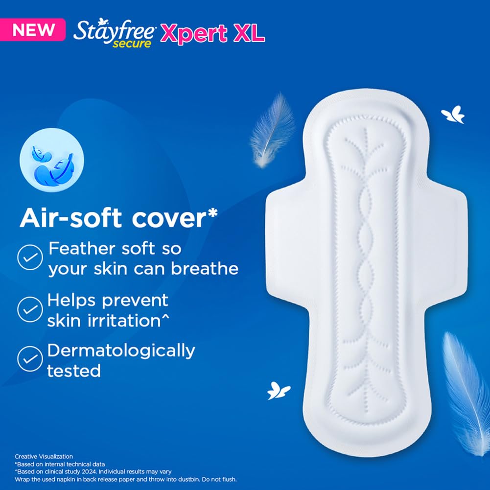 Stayfree Secure Xpert XL Sanitary Pads 6s | Longer & Wider Pads for Heavy Flow