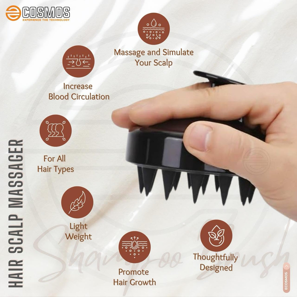 E-COSMOS® Hair Scalp Massager Shampoo Brush with Soft Silicone Bristles Kitchen for Anti Dandruff Removal Head Massager Prevents Hair loss for Men, Women (BLACK)