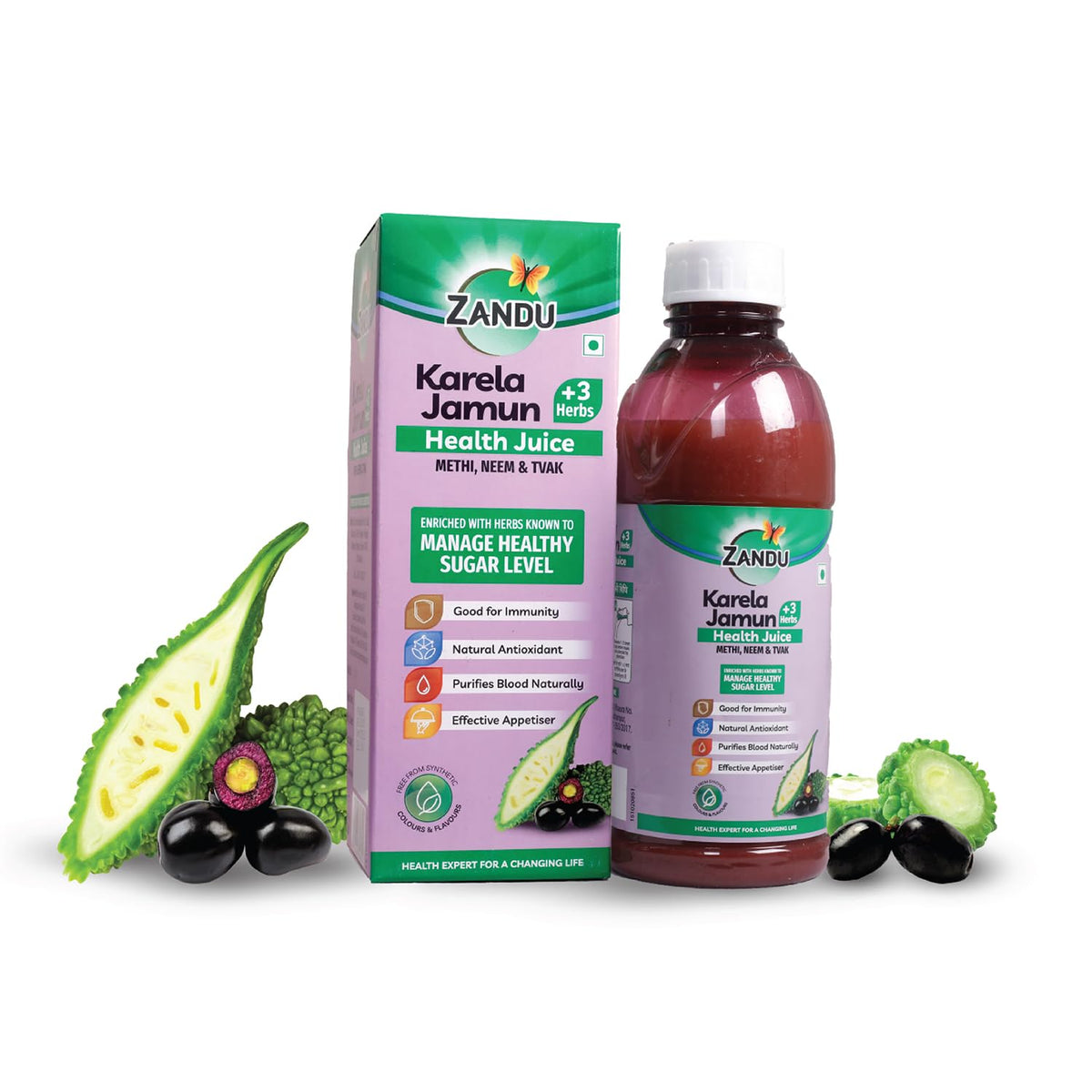 Zandu Karela Jamun + 3 Herbs Health Juice | Power of Karela, Jamun + 3 effective herbs | For Healthy Sugar level | Purifies blood naturally | Natural & Safe | Great taste | 1L