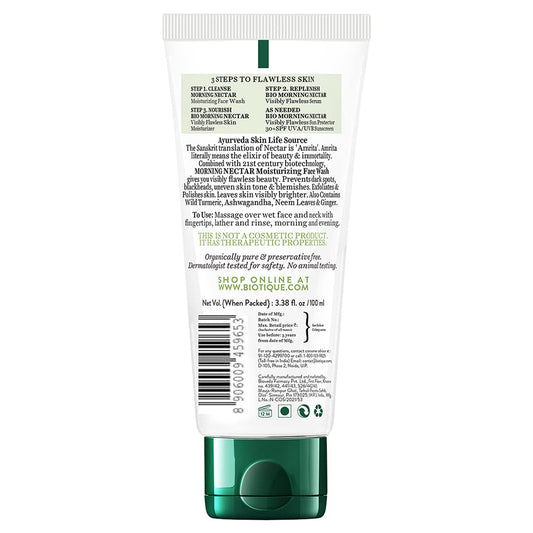 Biotique Morning Nectar Moisturize & Nourish Face Wash | Contains Wild Turmeric, Neem Leaves, & Morning Nectar | Visibly Flawless Skin | Suitable for All Skin Types | 100 ml (Pack of 2)