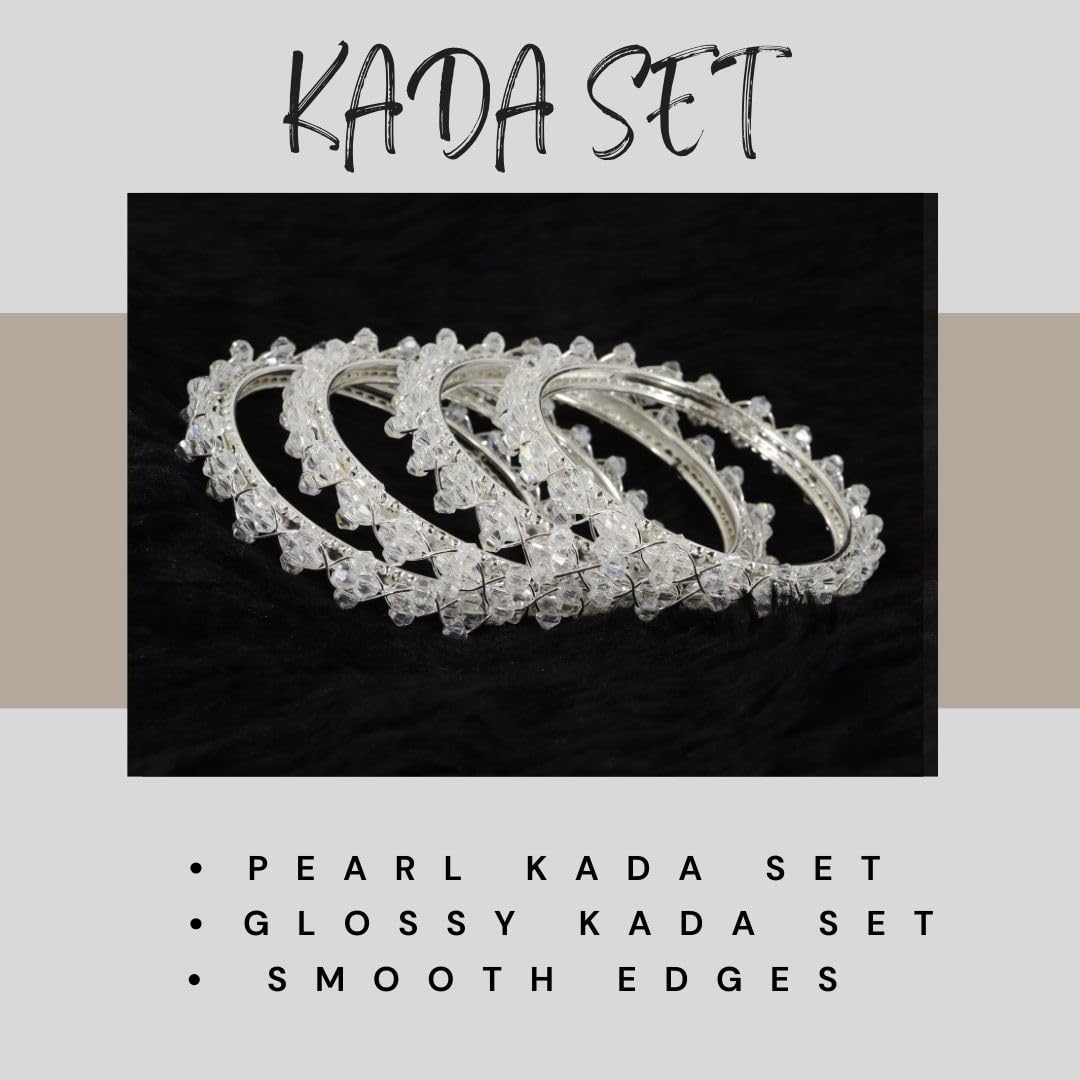 NMII Stylish Pearls Beads Bangles Set For Women & Girls | Women's Bangles Bracelet | Metal Bangles Kada Set For Wedding, Party, Festival, Daily | Women's Fashion Jewellery- Set of 4