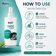 ASTRO PLUS + Shoe Cleaner 200ML | Powerful Deep Cleaning Spray for Sneakers, Leather, Canvas & Sports Shoes | Removes Dirt, Stains & Odor | Quick Dry, Non-Sticky, Safe on All Shoe