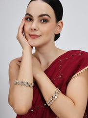 NMII Golden Metal with Zircon Diamond & Mirror Work Bangles Set For Women & Girls | Stylish Girl's Bangles Bracelet | Diamond Stone Bangles | Ethnic Jewellery Set Wedding, Party- Set of 4
