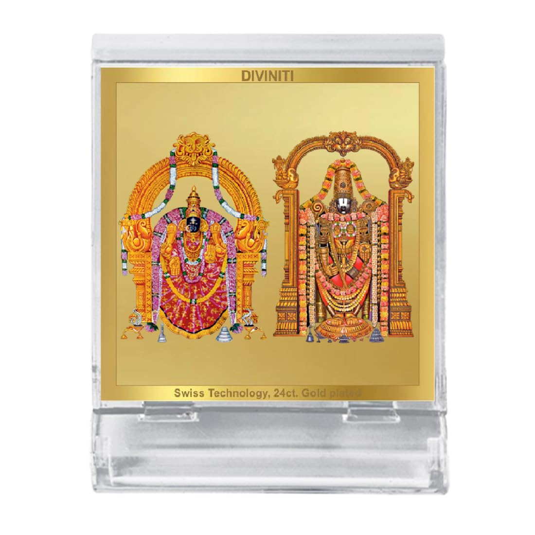 DIVINITI 24K Gold Plated Religious Car Dashboard Frame | Premium God Idol Frame for Car, Home Mandir & Office Table | Spiritual Gift, Decorative Showpiece | Padmavathi Balaji