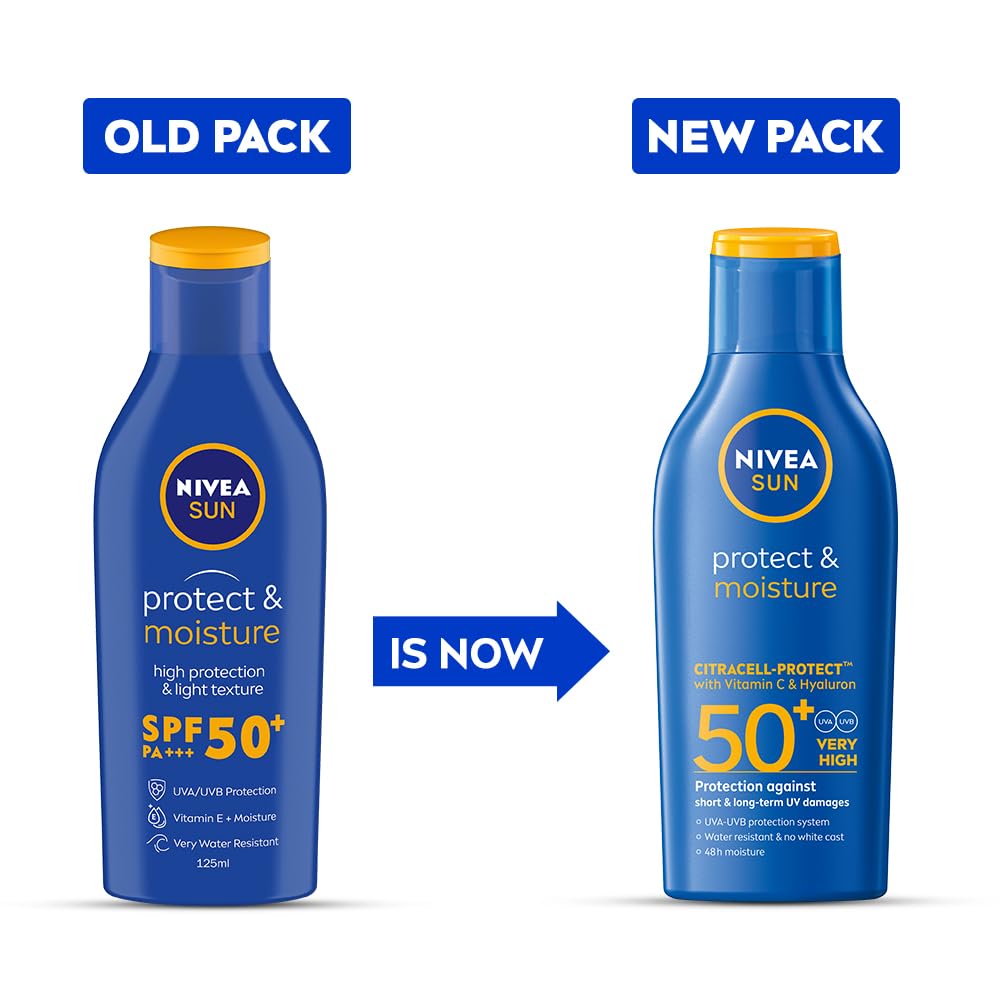 NIVEA Sun Protect And Normal Moisture 125Ml Spf 50 Advanced Sunscreen For Instant Protection| Pa+++ Uva - Uvb Protection System| Vitamin E + Moisture| Very Water Resistant| For Men & Women
