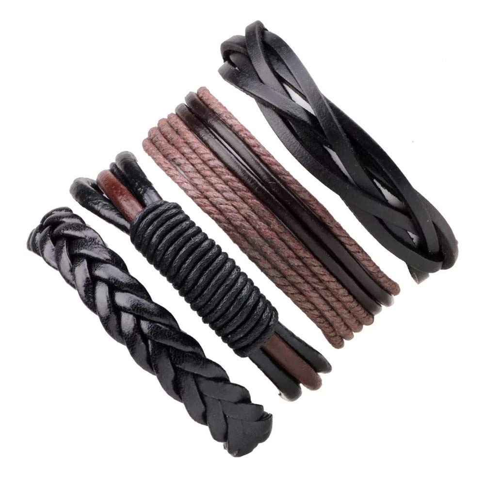 Shining Diva Fashion Multicolour Genuine Leather Stylish Bracelets for Men and Boys-(9870b, Set of 4)