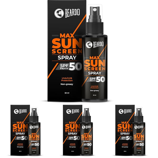 BEARDO Max Sunscreen SPF 50 & PA+++ Spray for Men | Non-greasy Sunscreen for Oily Skin | UVA UVB Protection | 50ml (Pack of 4)