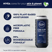 Nivea Men Body Wash, Deep Impact, 3 In 1 Shower Gel For Body, Face & Hair, With Microfine Clay, 250ml