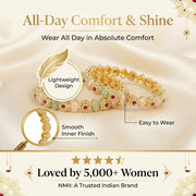 NMII Traditional Gold Plated Metal with Red Zircon GemStone Bangles Set For Girls & Women | Premium Rajwadi Kangan Set | Girl's Bangles Bracelet | Stylish Kada For Women