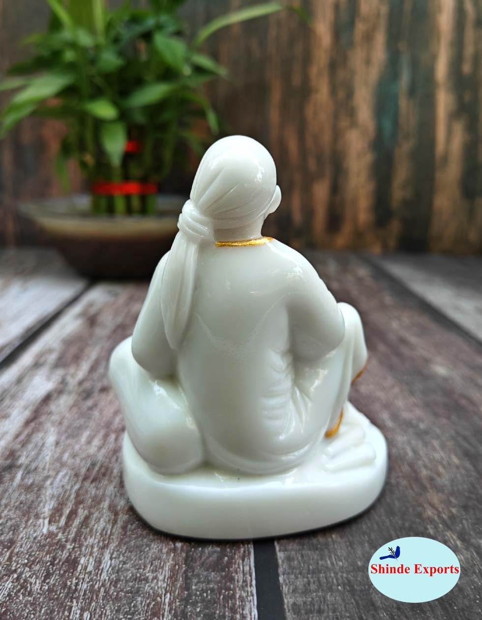 SHINDE EXPORTS shirdi saibaba Idol Marble/saibaba Idol for car Dashboard 11 cm (White Golden jari dwarkamai)