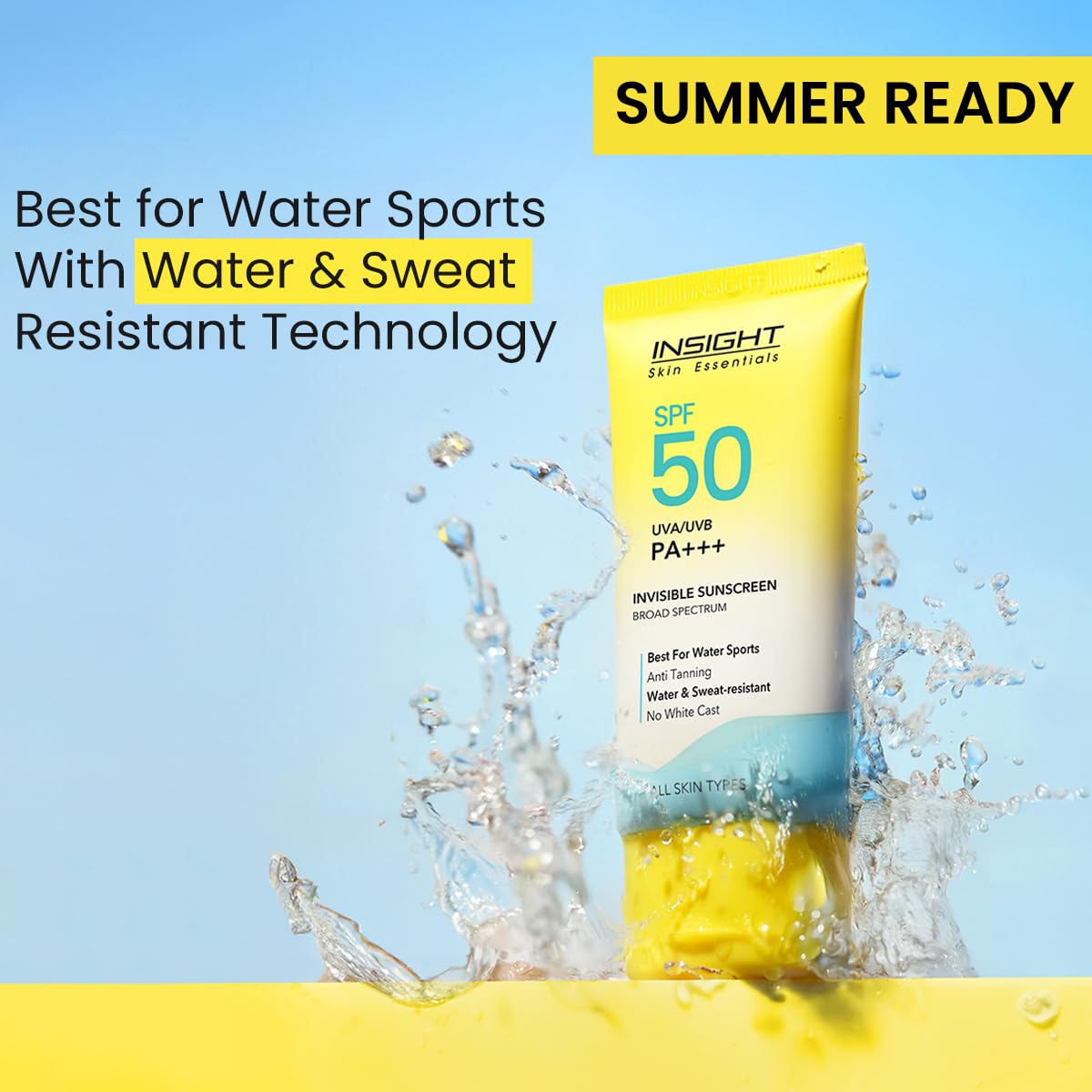 INSIGHT Invisible Gel Sunscreen SPF 50 | PA+++ Broad Spectrum | No White Cast, Oil-Free, Non-Comedogenic, Water & Humidity Resistant | Lightweight & Hydrating Sun Protection for All Skin Types