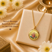 DIVINITI 24K Gold Plated Double-Sided Religious Pendant with Premium Gift Box, Spiritual Locket for Men & Women, Devotional Jewellery for Gifting & Everyday Wear | Durga - Sherawali Mata With Pind & Mata Ka Darbar - CLR Pendant