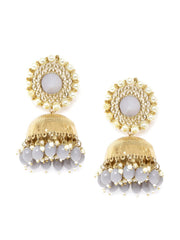 Priyaasi Grey Gold-Plated Beaded Dome Shaped Jhumkas