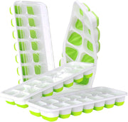 E-COSMOS® Ice Cube Trays, Easy-Release Silicone & Flexible 14-Ice Cube Trays with Spill-Resistant Removable Lid and BPA Free, for Cocktail, Freezer, Stackable Ice Trays (Pack of 1) (Green)