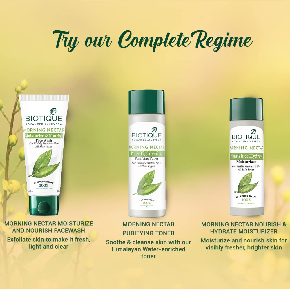 Biotique Morning Nectar Flawless Skin Moisturizer Cream L Prevents Dark Spots, Blackheads And Blemishes L Visibly Flawless Skin L Nourishes And Hydrates Skin L All Skin Types L 120Ml (Pack Of 2)