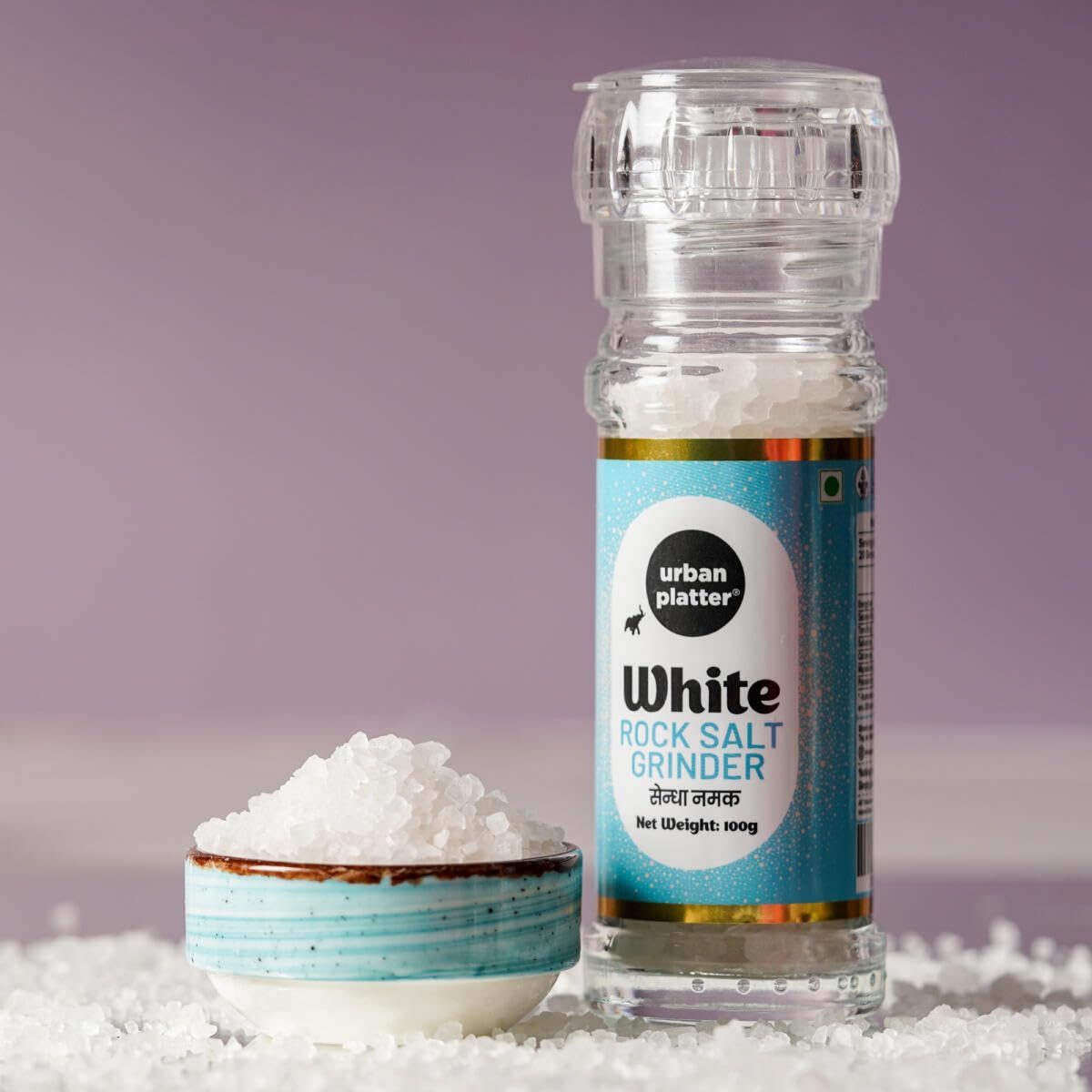 Urban Platter White Rock Salt Grinder, 100g (Sendha Namak | Easy to Grind | Free from Micro-Plastics | Pure & Natural | Rich in Natural Minerals)