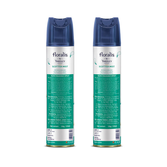 Yardley London Floralis Air Freshener Spray| Scottish Mist| Long Lasting Floral Fragrance For Home & Office| Home Fragrance Spray| 90% Naturally Derived| 210Ml (Pack Of 2)