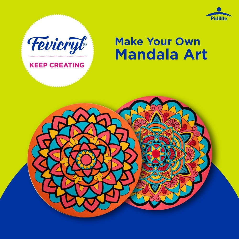 Fevicryl DIY Art of India Mandala Art kit | Acrylic Paints 6 Shades| Set of 2 Round Brushes | 3 Pre-Designed MDF Board | for Artists, Students, Children | Ideal for Festive Gifting