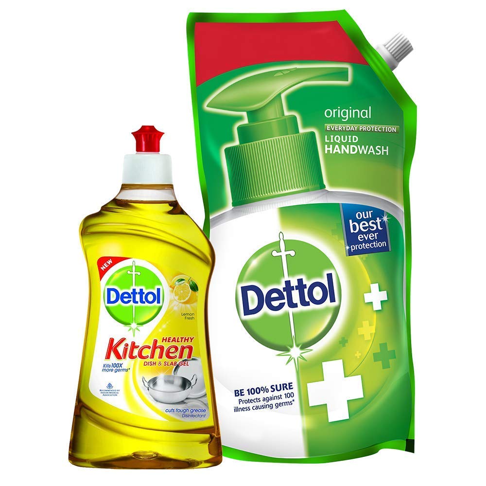 Dettol Kitchen Gel - 400 ml (Lemon) with Dettol Original Liquid Soap Refill - 750 ml
