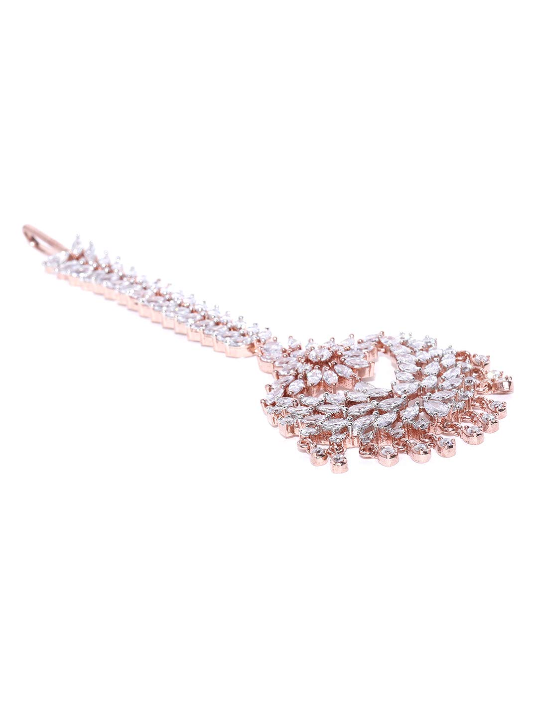Priyaasi Rose Gold-Plated American Diamond Studded Chandbali Style Maang Tikka