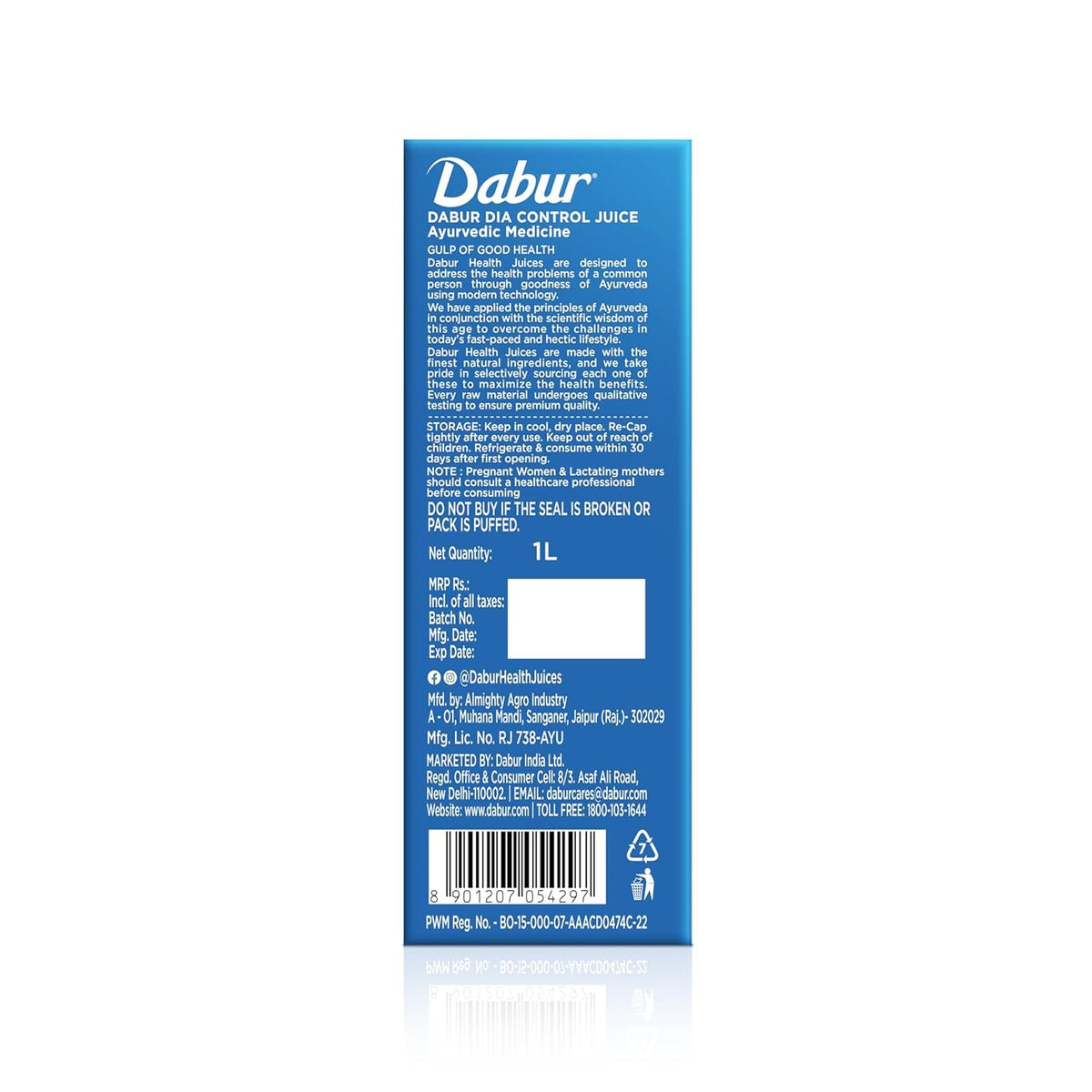Dabur Dia Control Juice - 1L | Clinically Proven Diabetic Care | Supports Healthy Blood Sugar Levels & Insulin Sensitivity | Reduces Post Meal Sugar Spikes | Amla, Karela, Jamun, Triphala & More