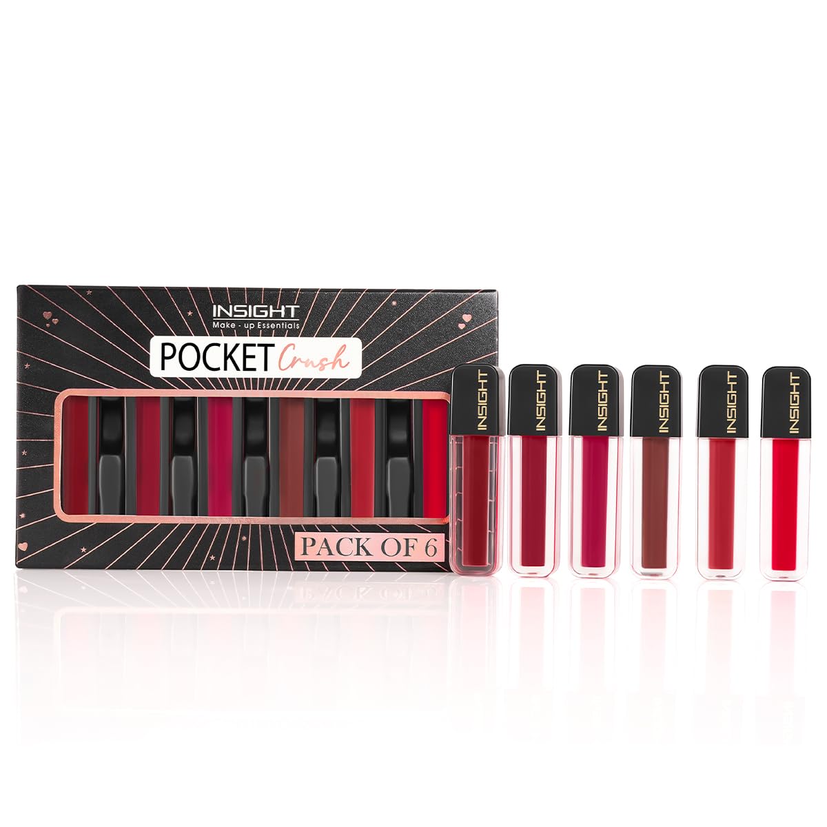 INSIGHT Pocket Crush (Pack of 6) - Set A | Velvety Matte finish | All Day Comfort | Pocket Friendly | Infused with Vitamin E & Squalane - 9.6 g