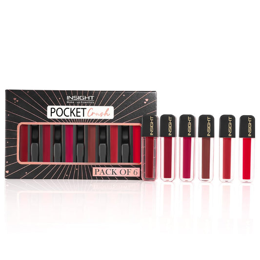 INSIGHT Pocket Crush (Pack of 6) - Set A | Velvety Matte finish | All Day Comfort | Pocket Friendly | Infused with Vitamin E & Squalane - 9.6 g