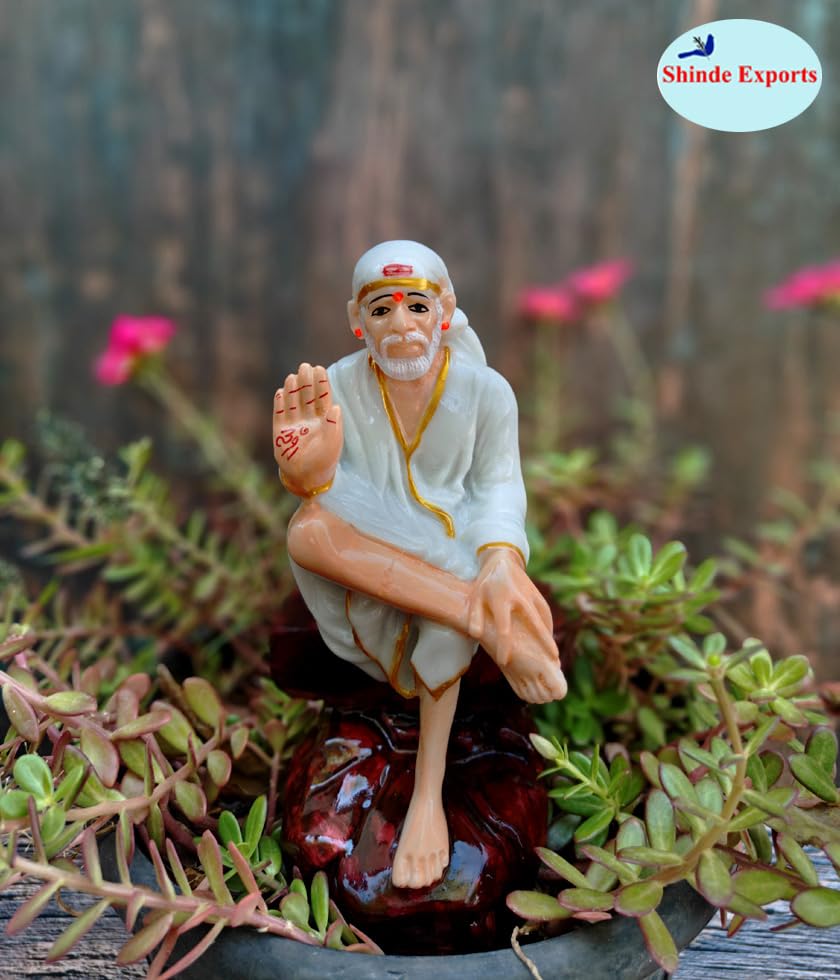 SHINDE EXPORTS shirdi saibaba Marble Idol Statue murti Home Murty for car Dashboard for Pooja Room (6.5 inches)