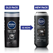 NIVEA Men Body Wash, Active Clean with Active Charcoal, Shower Gel for Body, Face & Hair, 250 ml