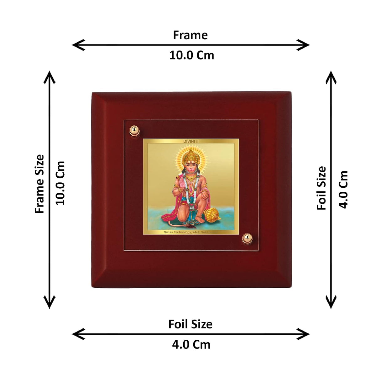 DIVINITI Lord Hanuman 24K Gold Plated MDF Photo Frame|Premium Religious Table Top Frame for Home, Office & Prayer Room|Luxury Spiritual Gift Item for Housewarming, Festive Gifting|10 x 10 CM
