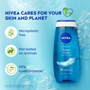 NIVEA Fresh Pure Refreshing Body Wash with Sea Minerals for Fresh, Clean Skin, Pure Glycerin, Vitamins C & E and Care Oil for Lasting Moisture, Shower Gel for Soft & Healthy & Moisturized Skin, 125 ml